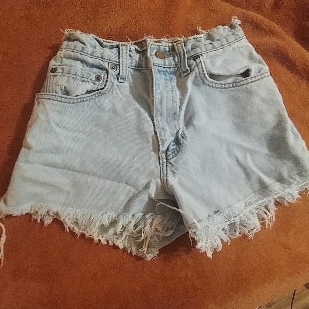 Levi High Waisted Light Wash Cut Off Shorts